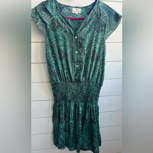 Emerald Leaf Print Mini Dress